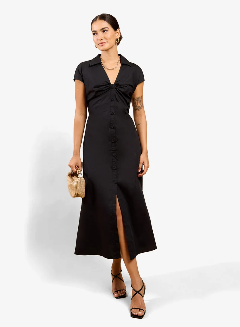 Little Mistress Black Gather Midi Dress